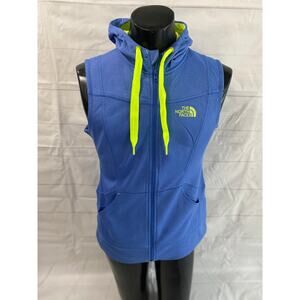 The North Face Sleeveless Hoodie Vest Women L Blue/Neon Green Full Zip #